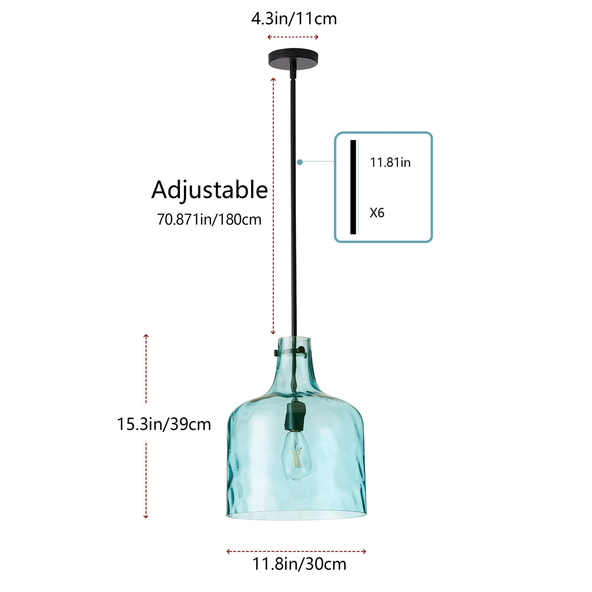 1-Light Modern with Textured Glass Shade Pendant Lighting