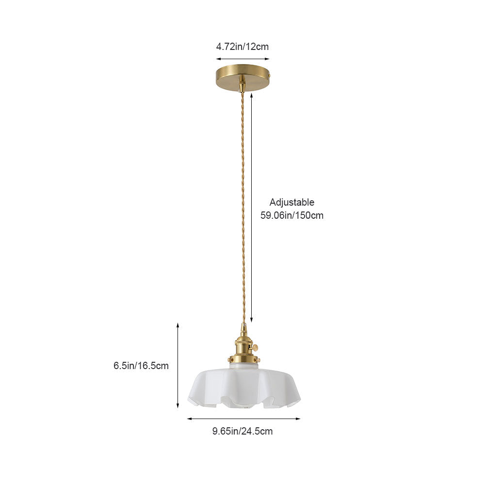 1 Light Vintage Brass Pendant Light With Opal Glass