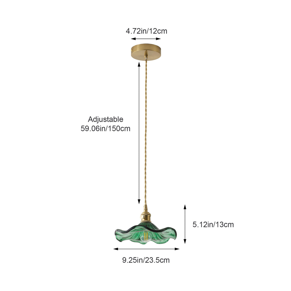 1-Light Green Glass Shade Wavy Flower Shape Pendant Light