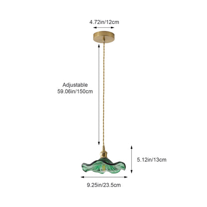 1-Light Green Glass Shade Wavy Flower Shape Pendant Light