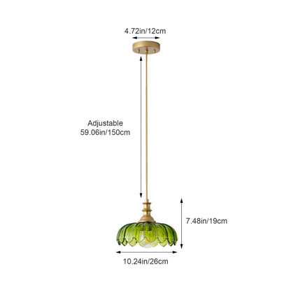1-Light Amber/ Green/ Clear Vintage Petal Glass Pendant Light