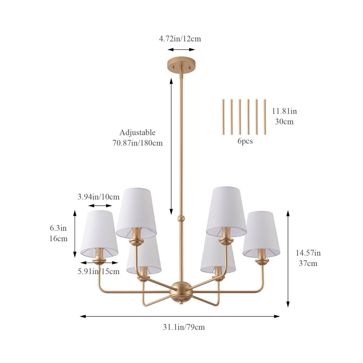 6-Light Modern Farmhouse Chandelier with Fabric Shades