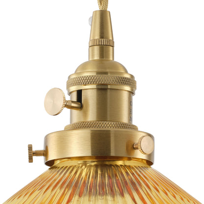 1-Light Pendant Light Ribbed Glass Brass Kitchen Island