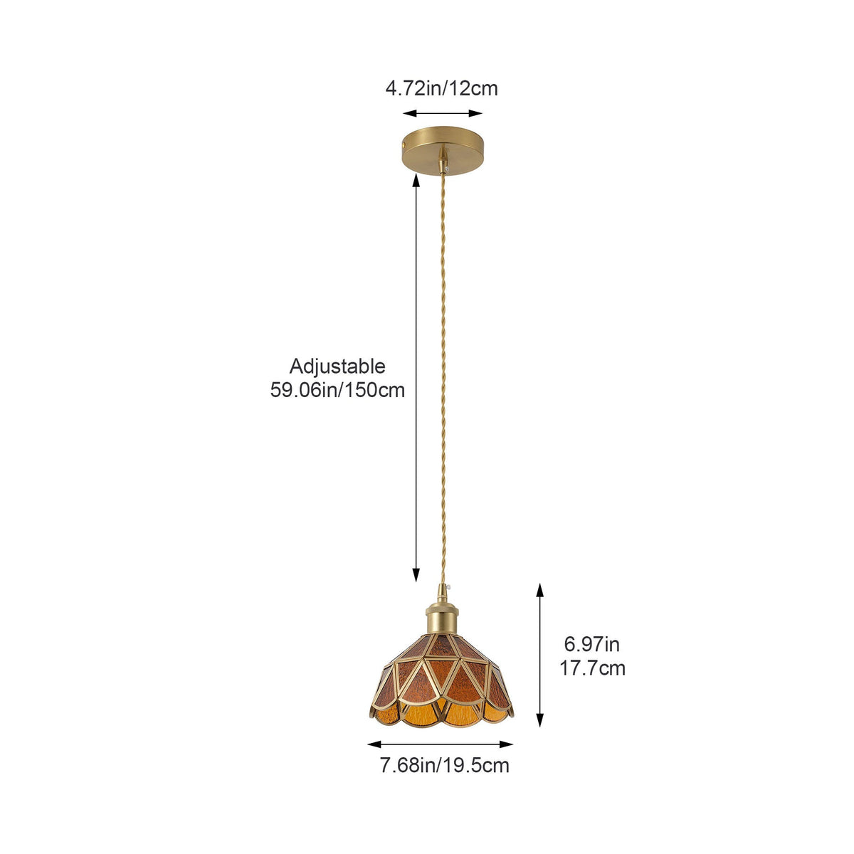 1 Light Tiffany Style Amber Glass Pendant Light