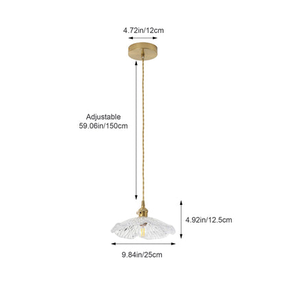 1-Light Clear Pleated Scalloped Glass Pendant Light