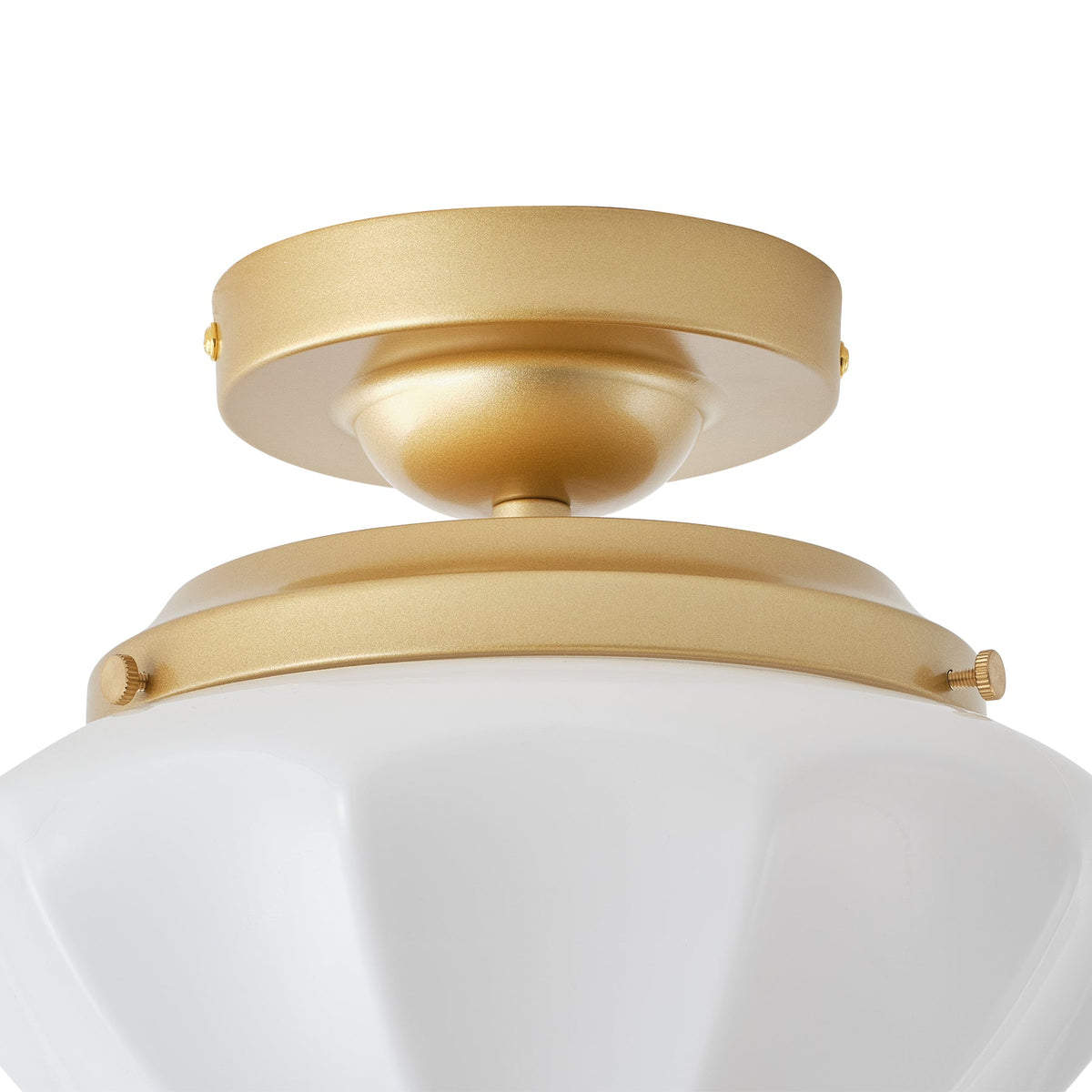 1-Light Gold Semi Flush Mount Ceiling Light With White Opal Glass Shade