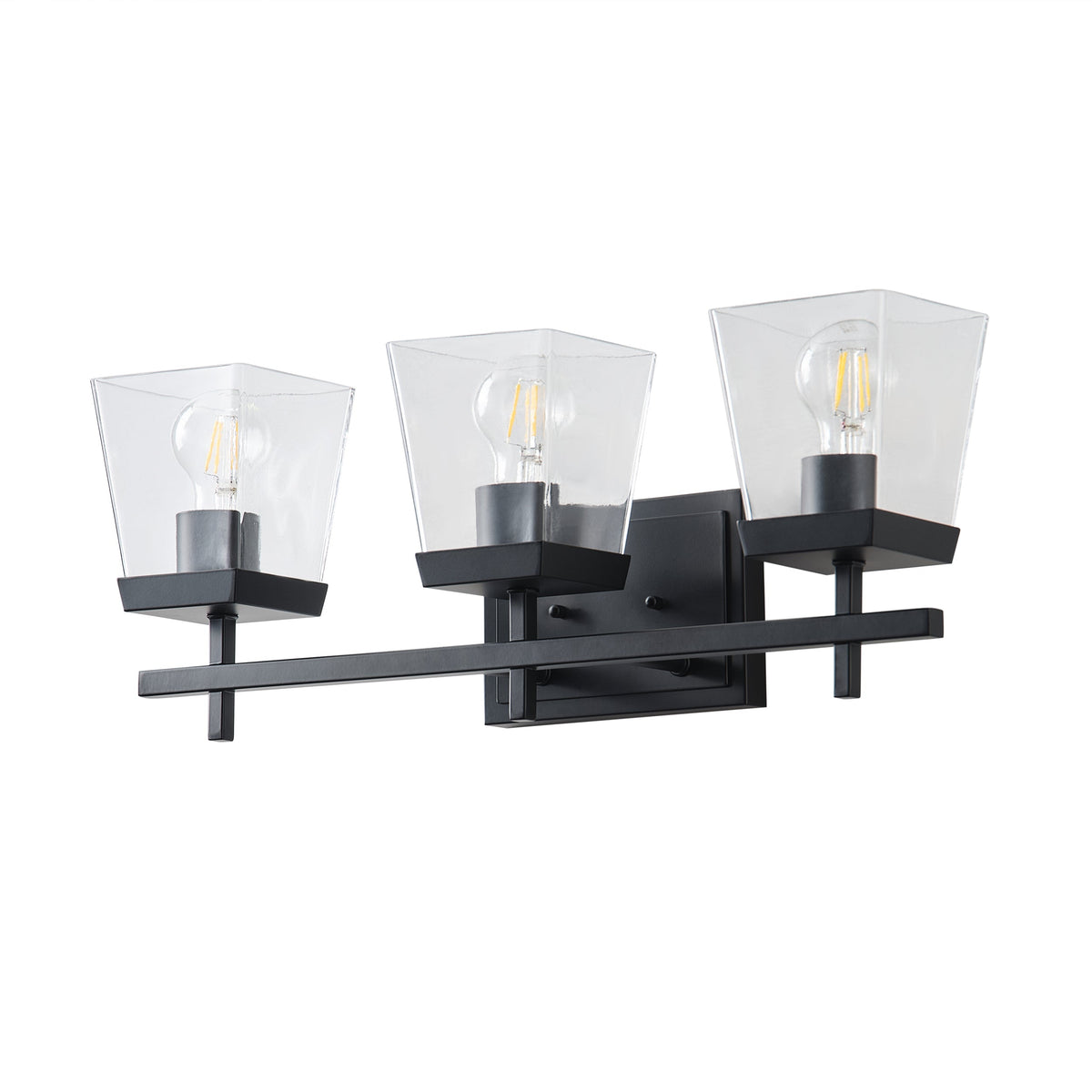 3-Light  Modern Black  Clear Glass Shade  Bathroom Vanity Light