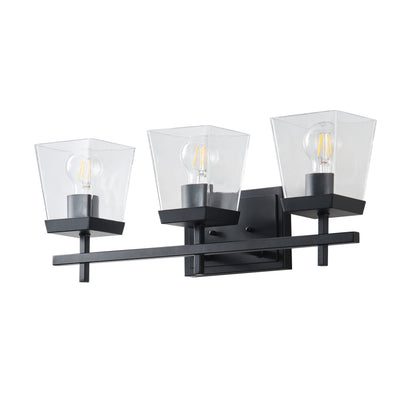 3-Light  Modern Black  Clear Glass Shade  Bathroom Vanity Light