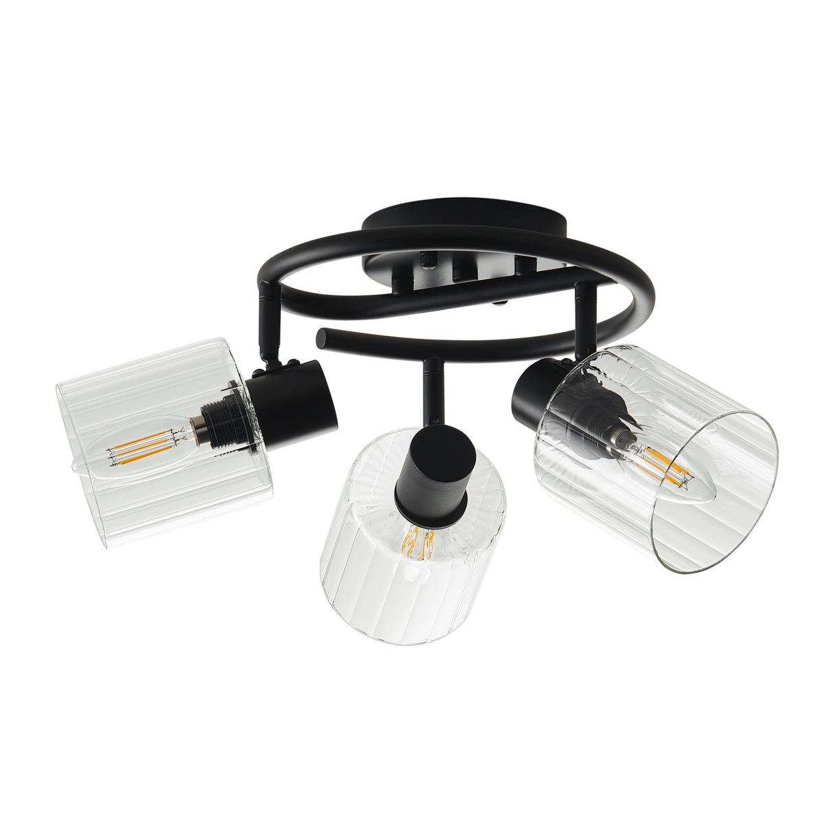 3-Light Modern Adjustable Matte Black Semi-Flushed Ceiling Light