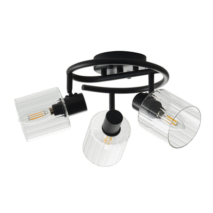 3-Light Modern Adjustable Matte Black Semi-Flushed Ceiling Light