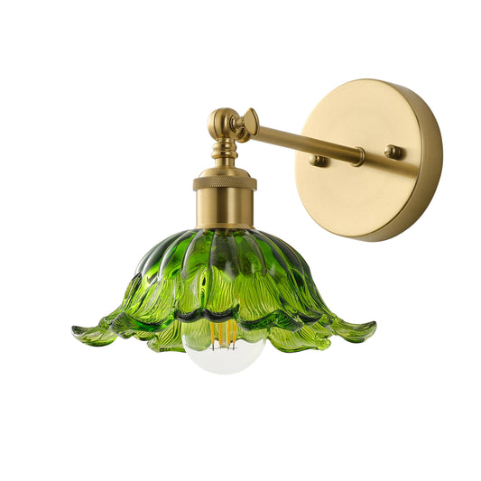 1-Light Vintage Style Green Glass Wall Sconce Dewdrop Brass Vanity Light