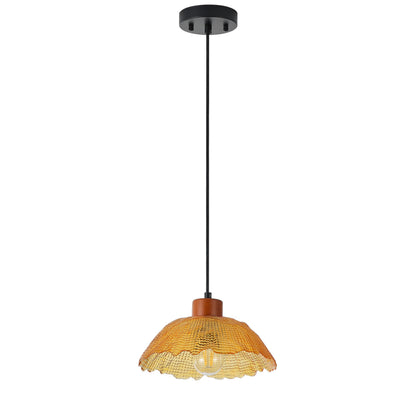 1-Light Vintage Pendant Light Amber Glass Shade Matte Black Farmhouse Kitchen Island