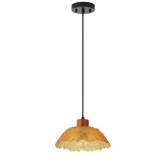 1-Light Vintage Pendant Light Amber Glass Shade Matte Black Farmhouse Kitchen Island