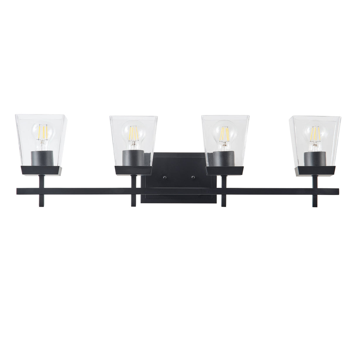 4-Light  Modern Black  Square Clear Glass Shades Vanity Light