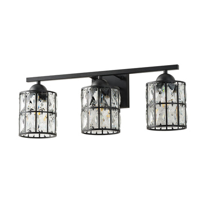 3-Light Industrial Black Crystal Vanity Light Fixture