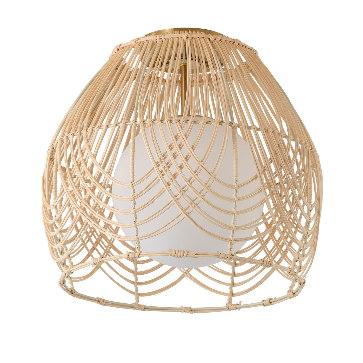 1-Light Boho Rattan Ceiling Light Woven Rattan Semi Flush Mount
