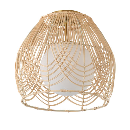 1-Light Boho Rattan Ceiling Light Woven Rattan Semi Flush Mount