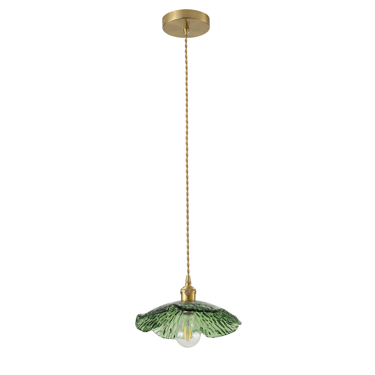 1-Light Vintage Green Glass Pendant Light with Floral
