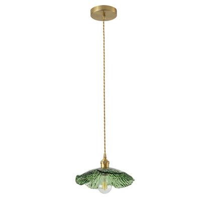 1-Light Vintage Green Glass Pendant Light with Floral