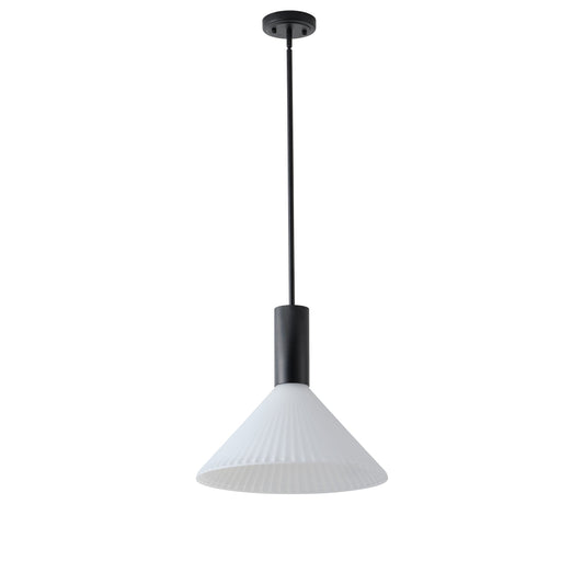 1-Light  Mid Century Modern Pendant Light Trumpet Conical White Glass ETL E26