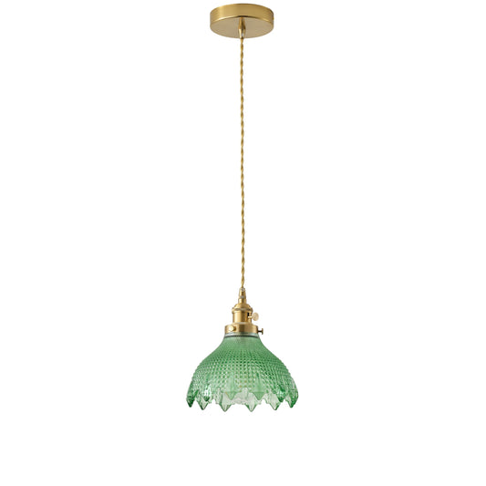 1-Light Vintage Style Pendant Light Dewdrop Deep Green Glass Hanging Lamp