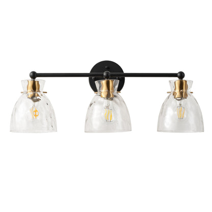 3-Light Modern Mirror Lamp Black with Brass-Textured Glass Dressing Table Lamp