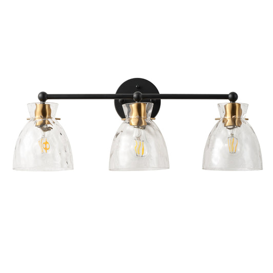3-Light Modern Mirror Lamp Black with Brass-Textured Glass Dressing Table Lamp