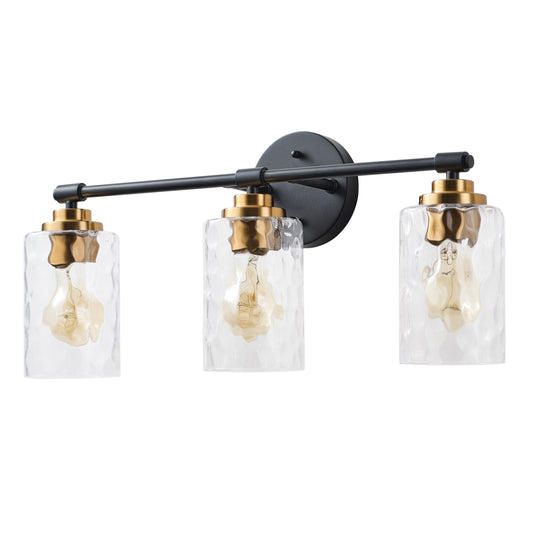 3-Lights Round Glass with Stoned Varnish Shade Bathroom Vanity Lighting
