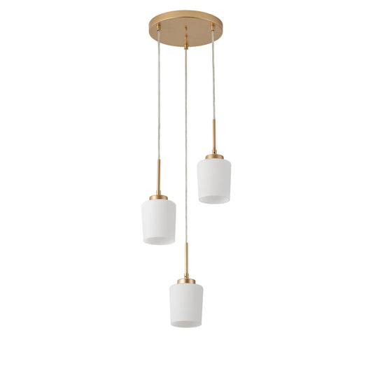 3-Light Gold Opal Glass Shades Adjustable Pendant Light