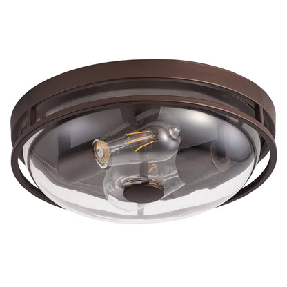 2-Lights Farmhouse Round Shape Brown Flush Mount Lighting