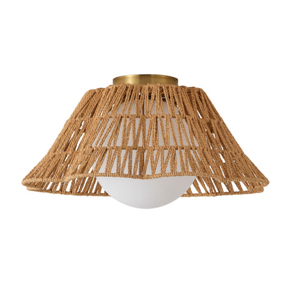 1-Light Dewdrop Boho Semi Flush Mount Ceiling Light Woven Rope Shade Globe