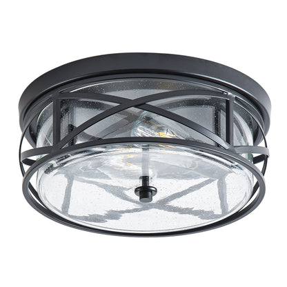 2-Lights Farmhouse Metal Cage Black Flush Mount Lighting