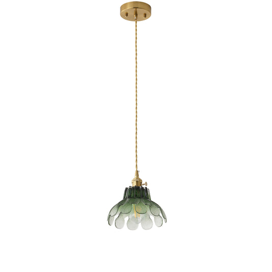 1-Light  Retro Vintage Floral Pendant Light Gradient Amber Glass Copper ETL Kitchen Island
