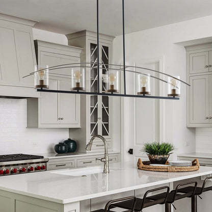 5-Lights Arch Dimmable Glass Adjustable Chandelier Kitchen Island Lights