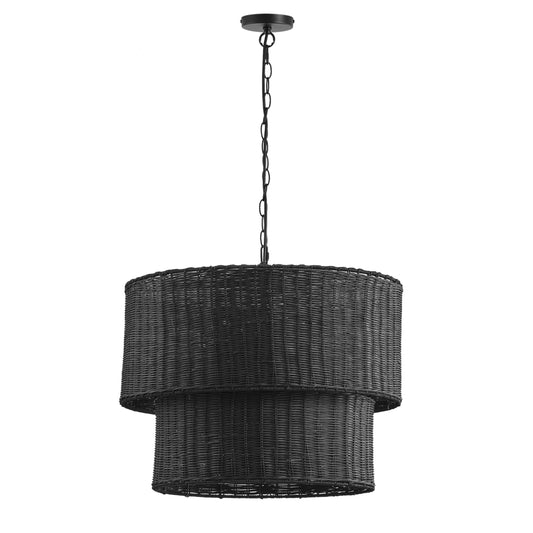 6-Lights Black Double Rattan Design Pendant Lighting