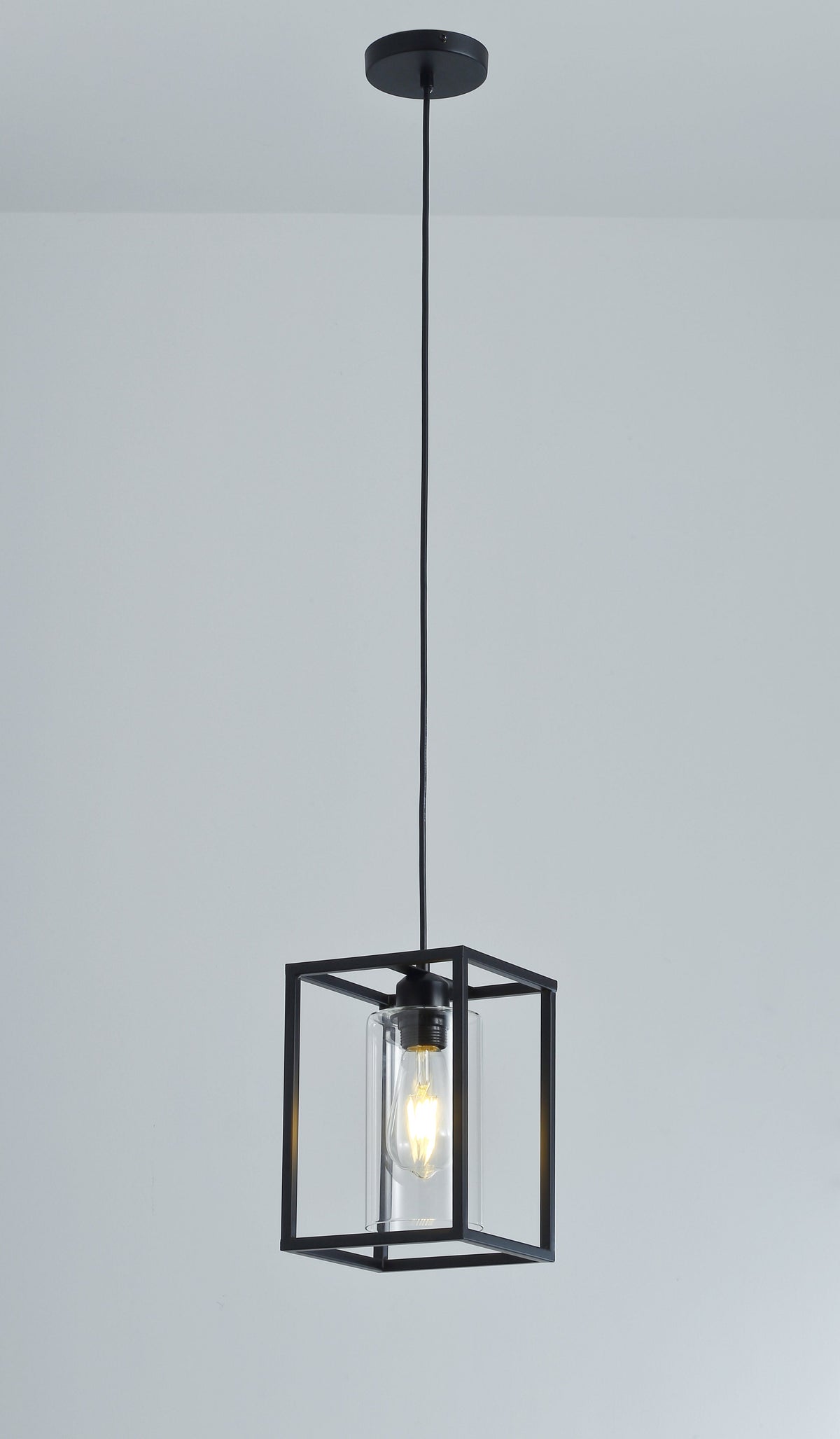1-Light Rectangular Frame Cylinder Glass Shade Pendant Lighting