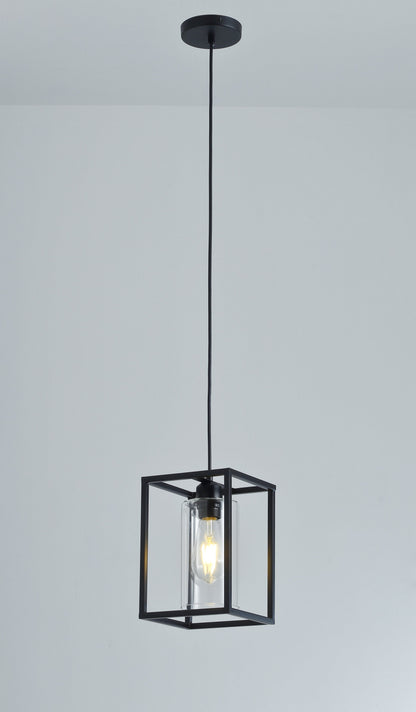 1-Light Rectangular Frame Cylinder Glass Shade Pendant Lighting