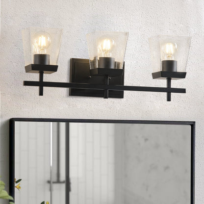 3-Light  Modern Black  Clear Glass Shade  Bathroom Vanity Light