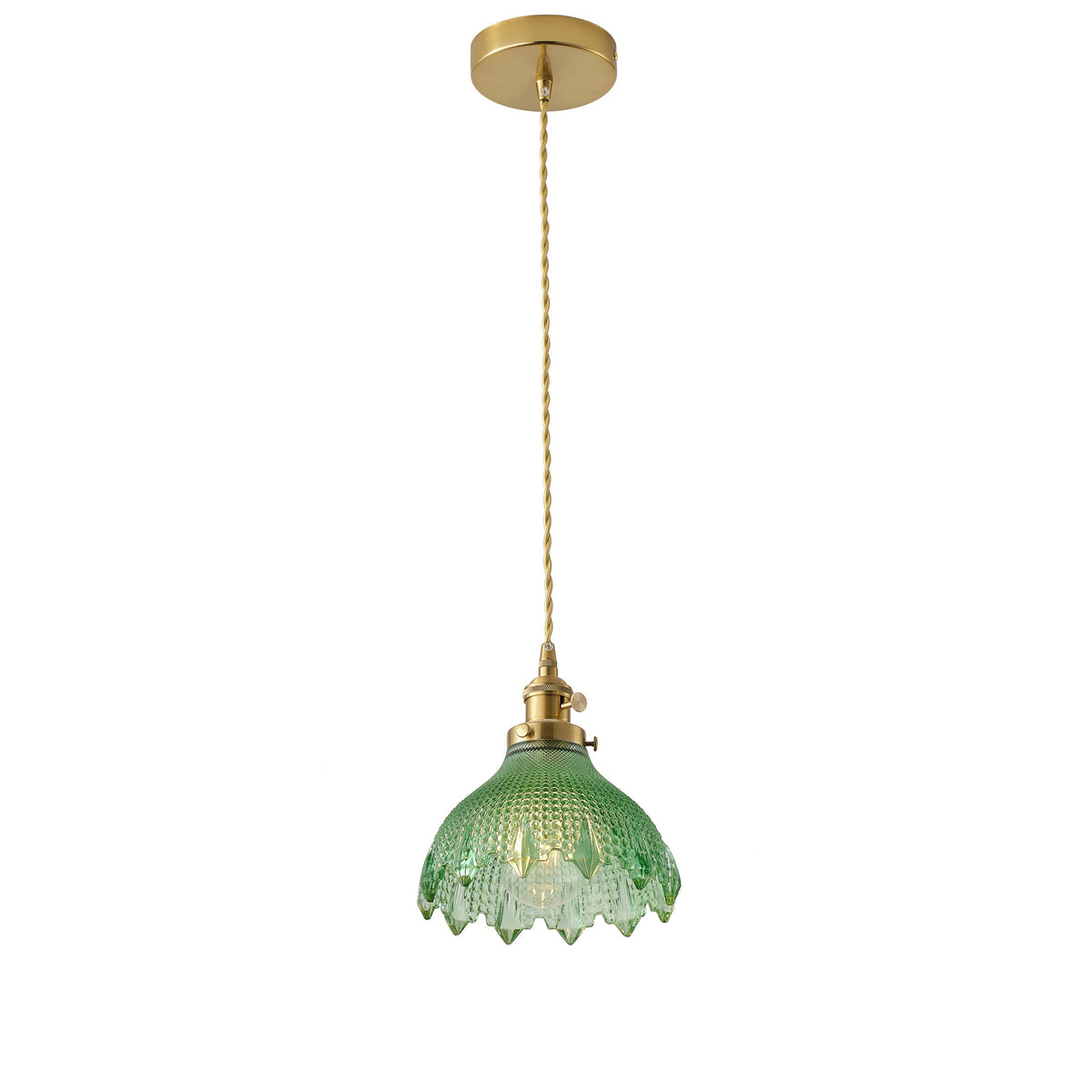 1-Light Vintage Style Pendant Light Dewdrop Deep Green Glass Hanging Lamp