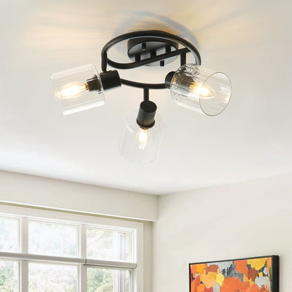 3-Light Modern Adjustable Matte Black Semi-Flushed Ceiling Light