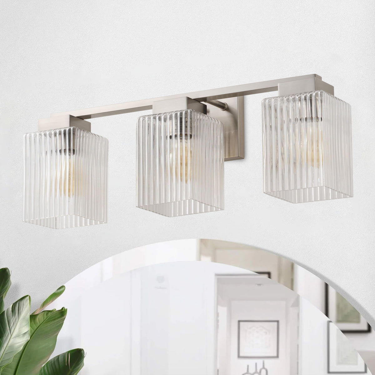 3-Lights Simple Style Dimmable Bathroom Clear Glass Wall Vanity Lighting