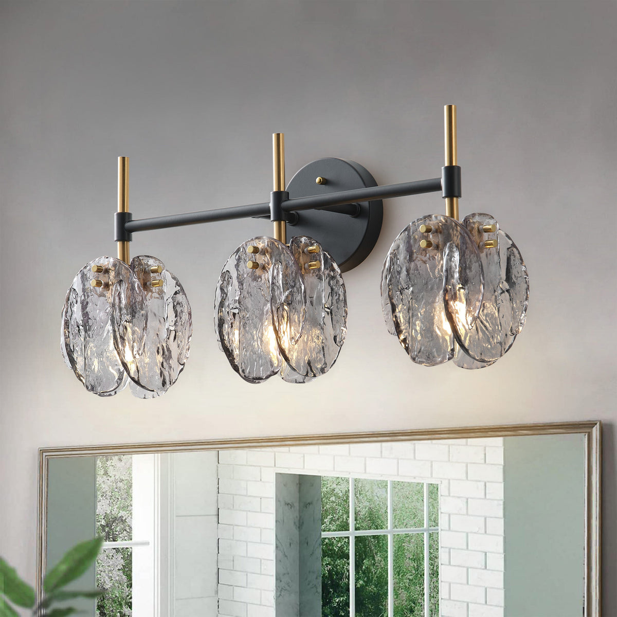 1-Light & 3-Light Modern Wall Sconce Light with Textured Smoke Glass Shape Vanity Light