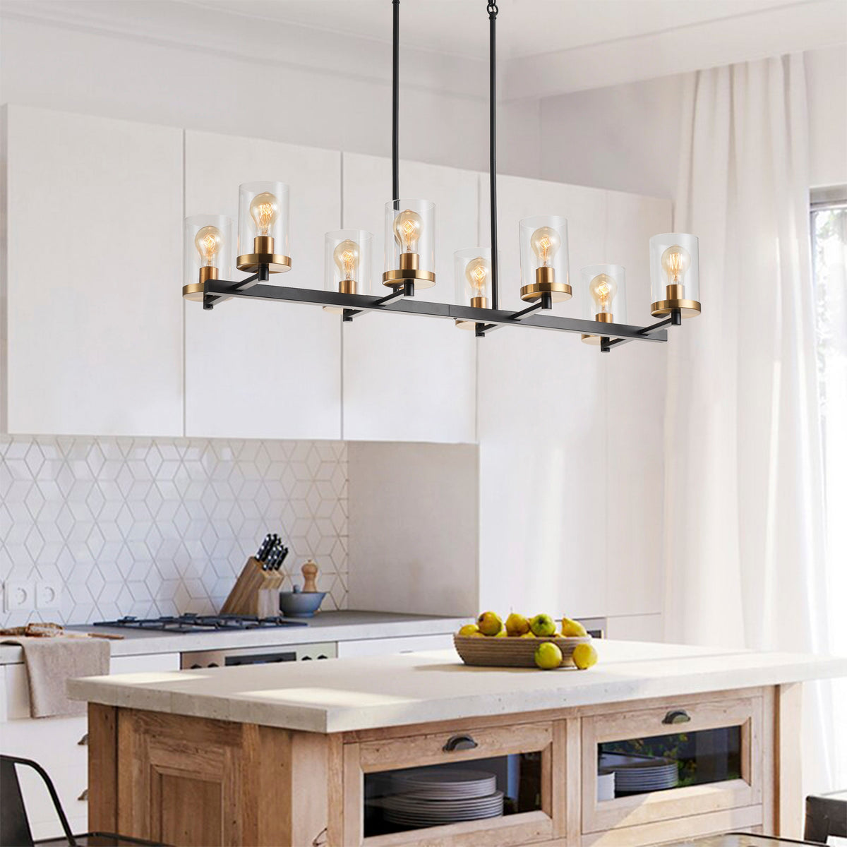 8-Lights Farmhouse Style Dimmable Glass Adjustable Kitchen Island Lights