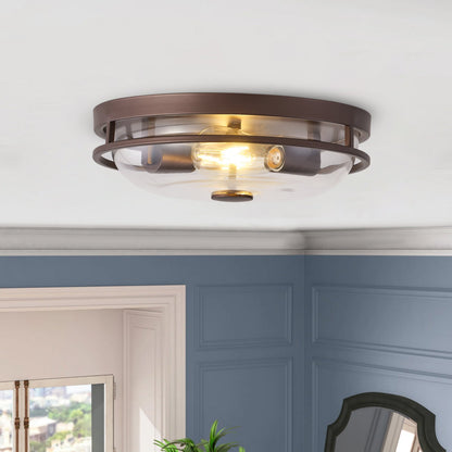 2-Lights Farmhouse Round Shape Brown Flush Mount Lighting