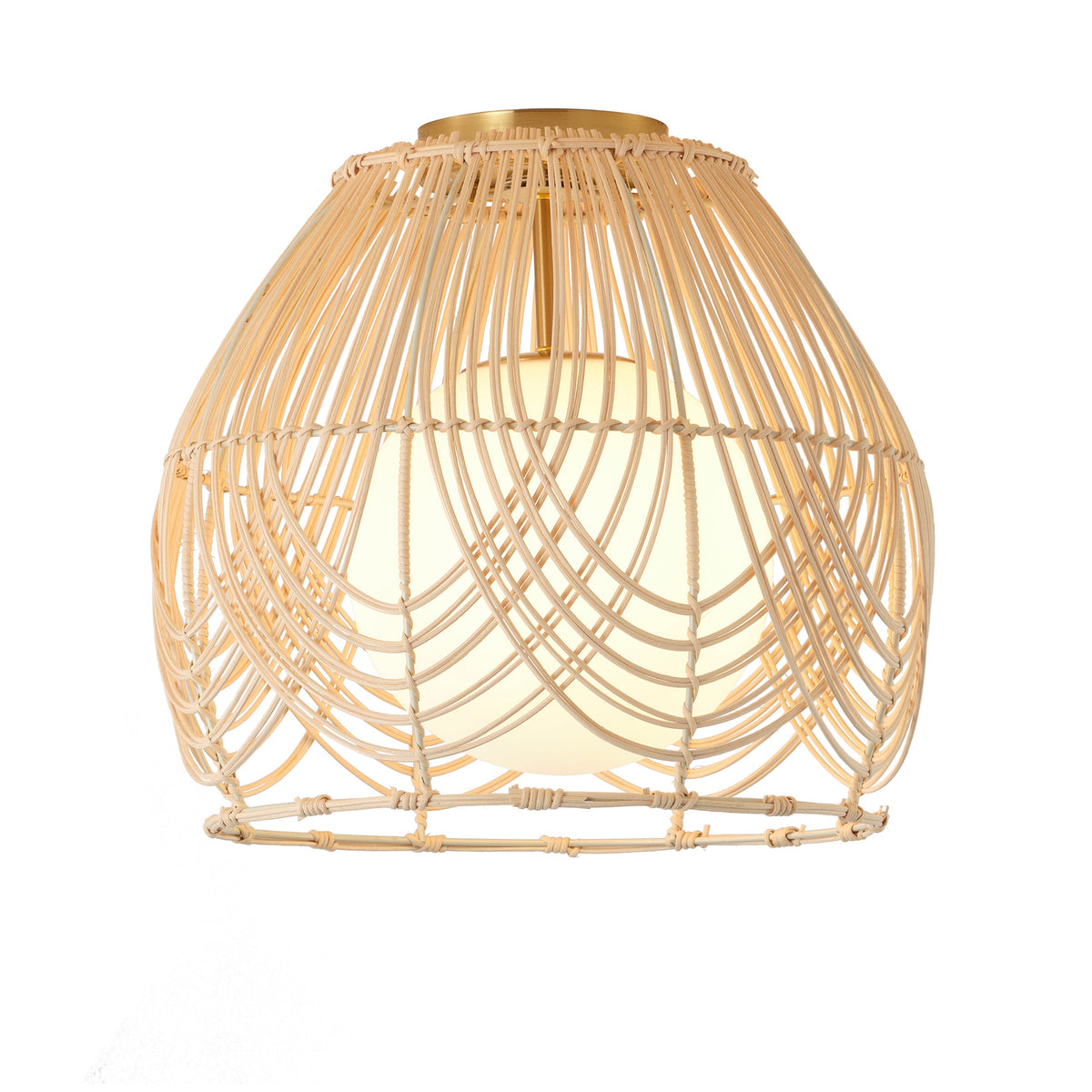 1-Light Boho Rattan Ceiling Light Woven Rattan Semi Flush Mount