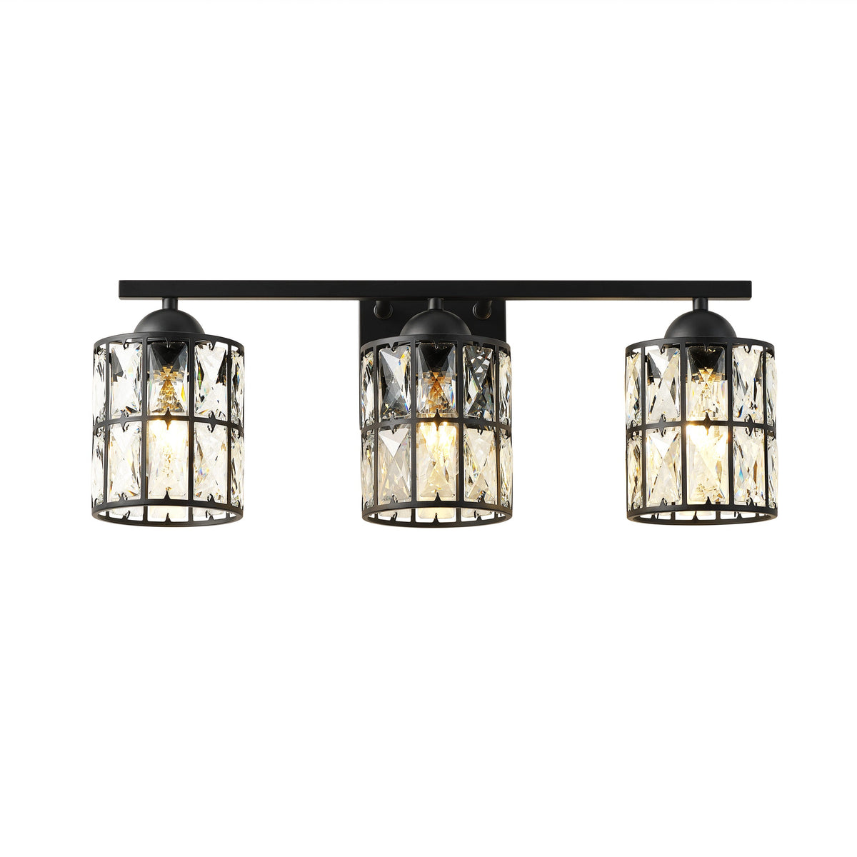 3-Light Industrial Black Crystal Vanity Light Fixture