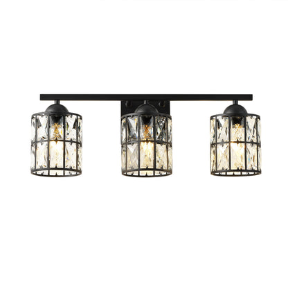 3-Light Industrial Black Crystal Vanity Light Fixture