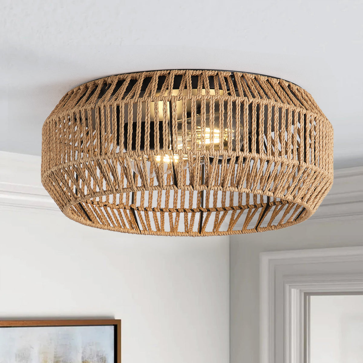 2-Lights String Paper Openwork Round Shade Flush Mount Lighting