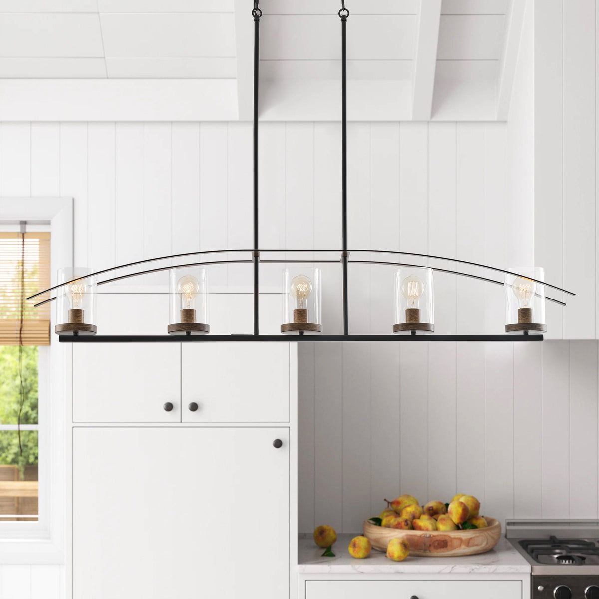 5-Lights Arch Dimmable Glass Adjustable Chandelier Kitchen Island Lights