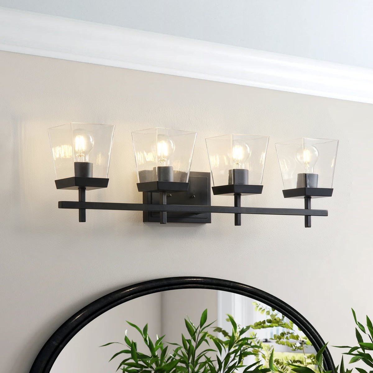 4-Light  Modern Black  Square Clear Glass Shades Vanity Light